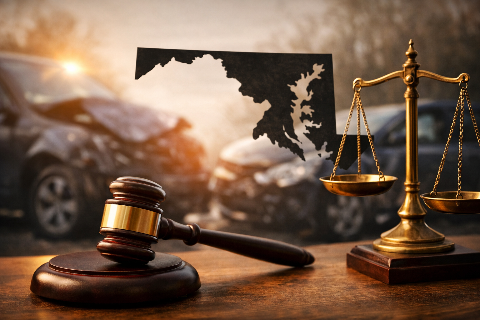 Illustration representing the Maryland Contributory Negligence Rule in a personal injury accident involving legal liability and fault.