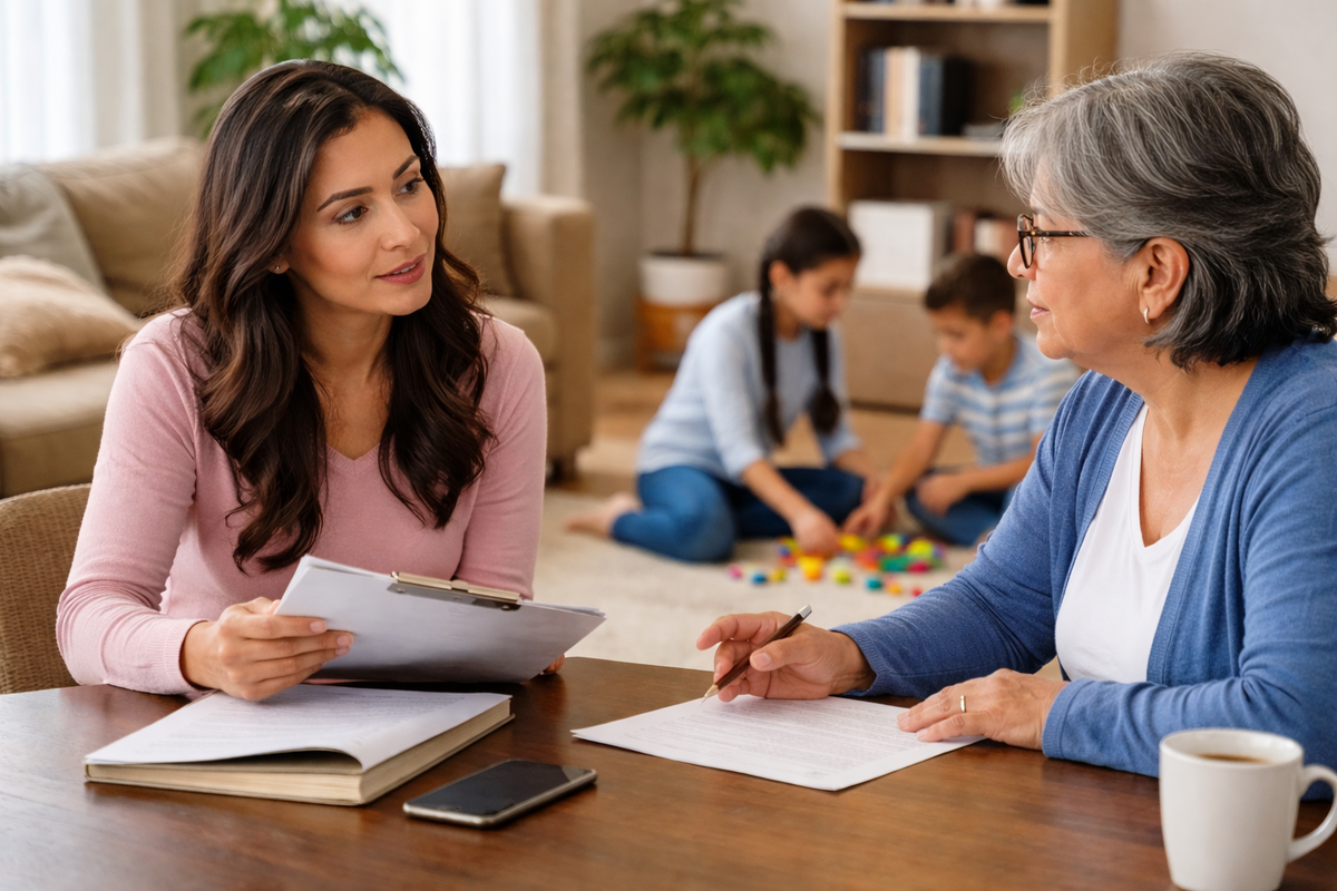 family discussing standby guardianship in Maryland while children play nearby