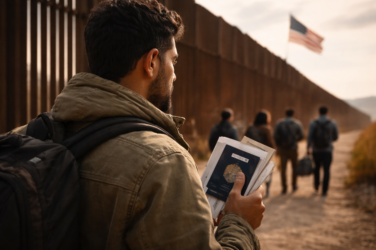 Man holding documents near border representing how to request asylum in the US
