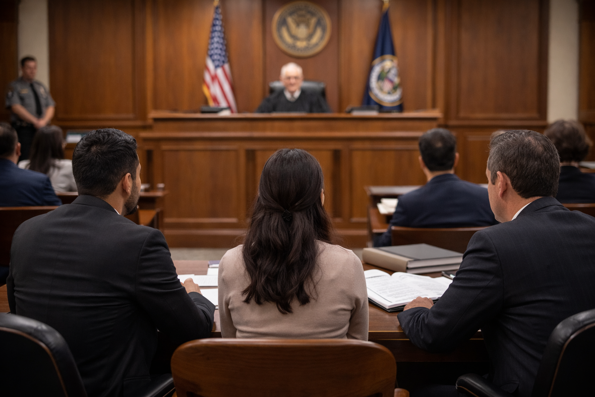 Immigration court hearing where a judge reviews a case after an immigration court decision