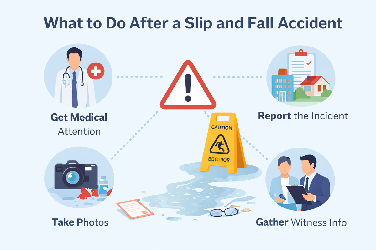 What to do after a slip and fall accident in Maryland steps infographic