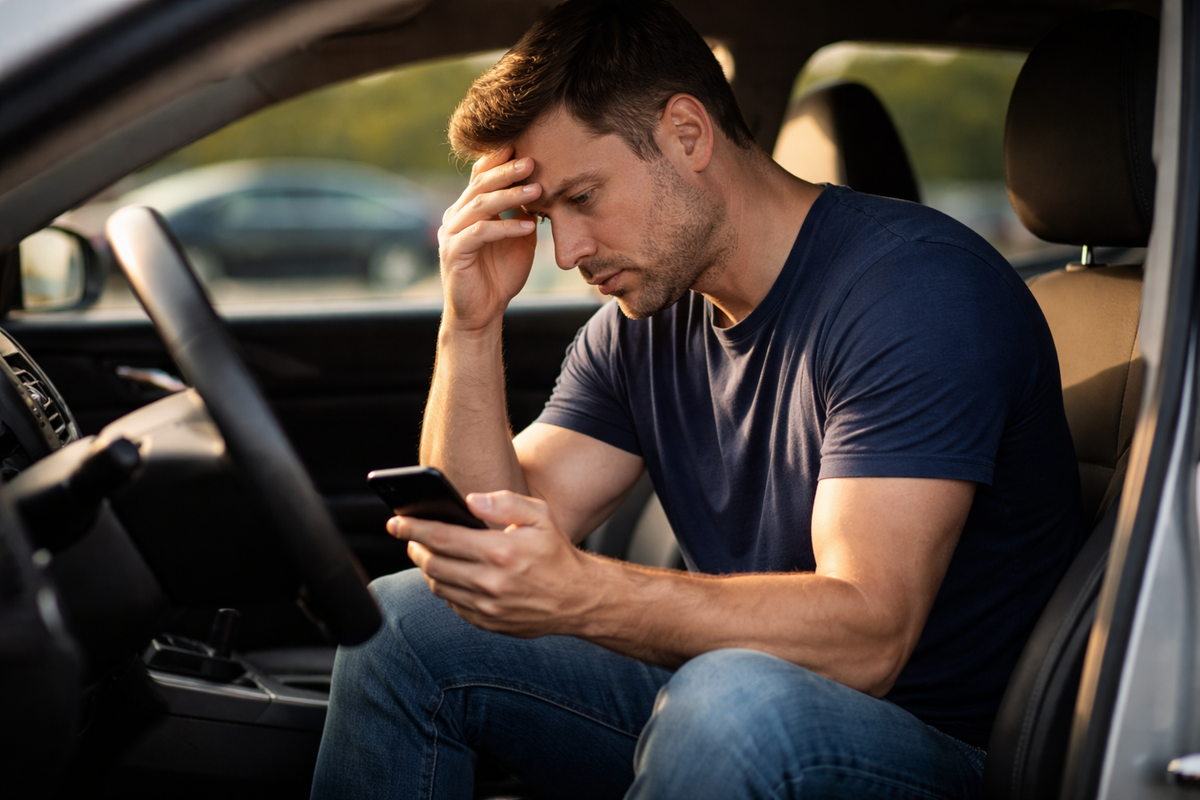 Person thinking about when to get a lawyer for a car accident after a crash