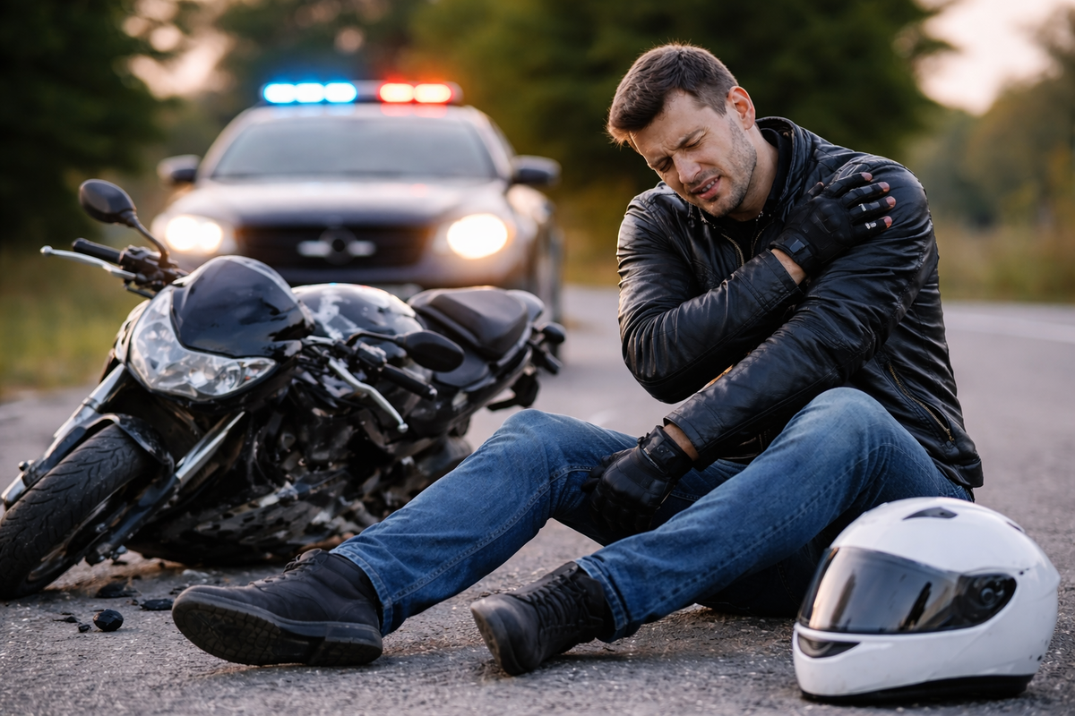 injured motorcyclist after crash needing an attorney for motorcycle accidents