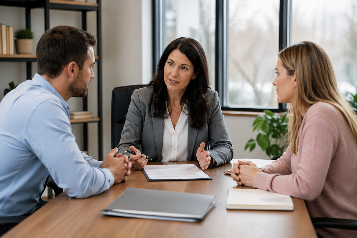 Divorcio por mutuo acuerdo en Maryland (mediación de divorcio) con una pareja reunida con un mediador